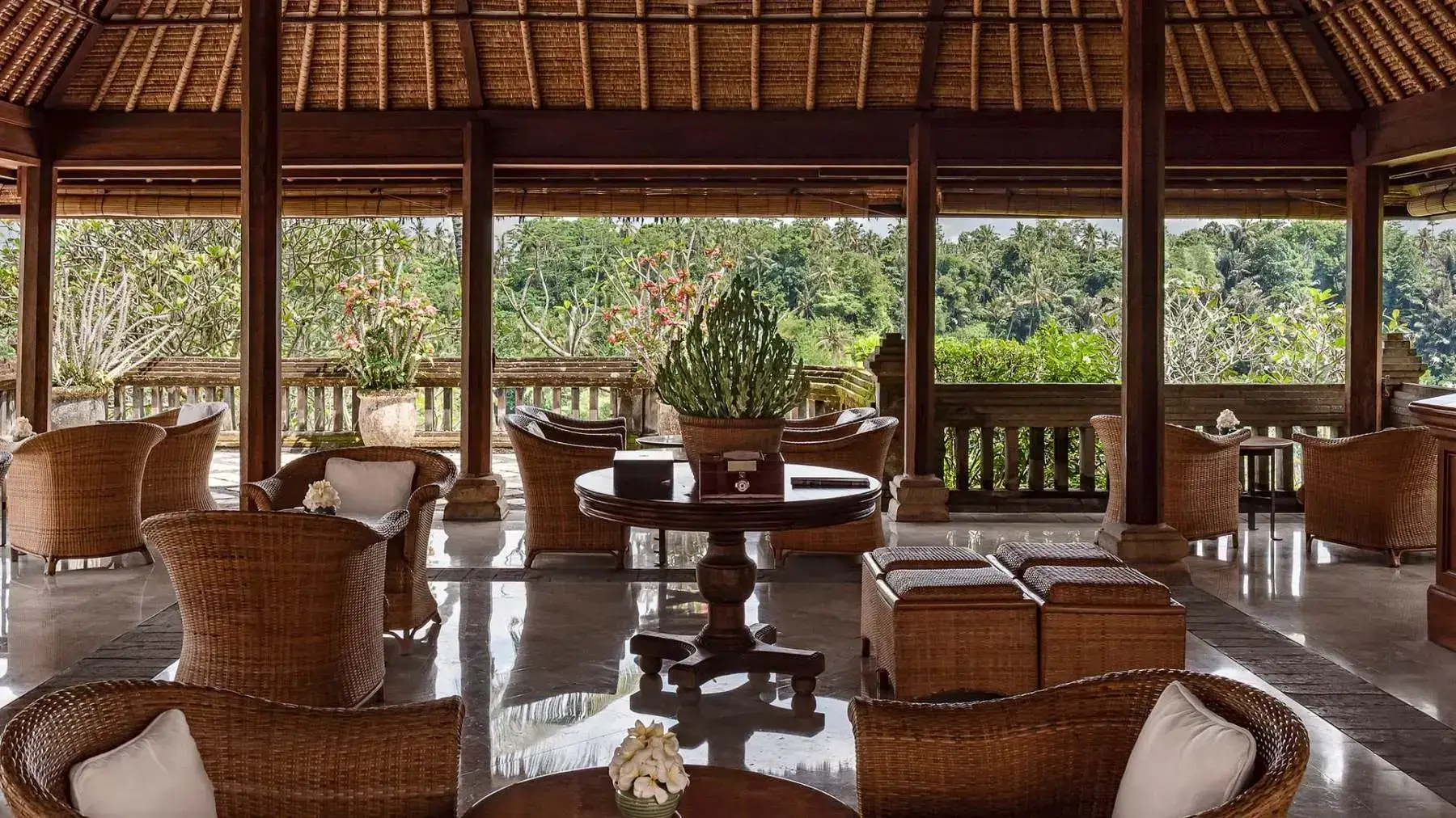 The open lounge at Amandari, looking out over the Ayung valley