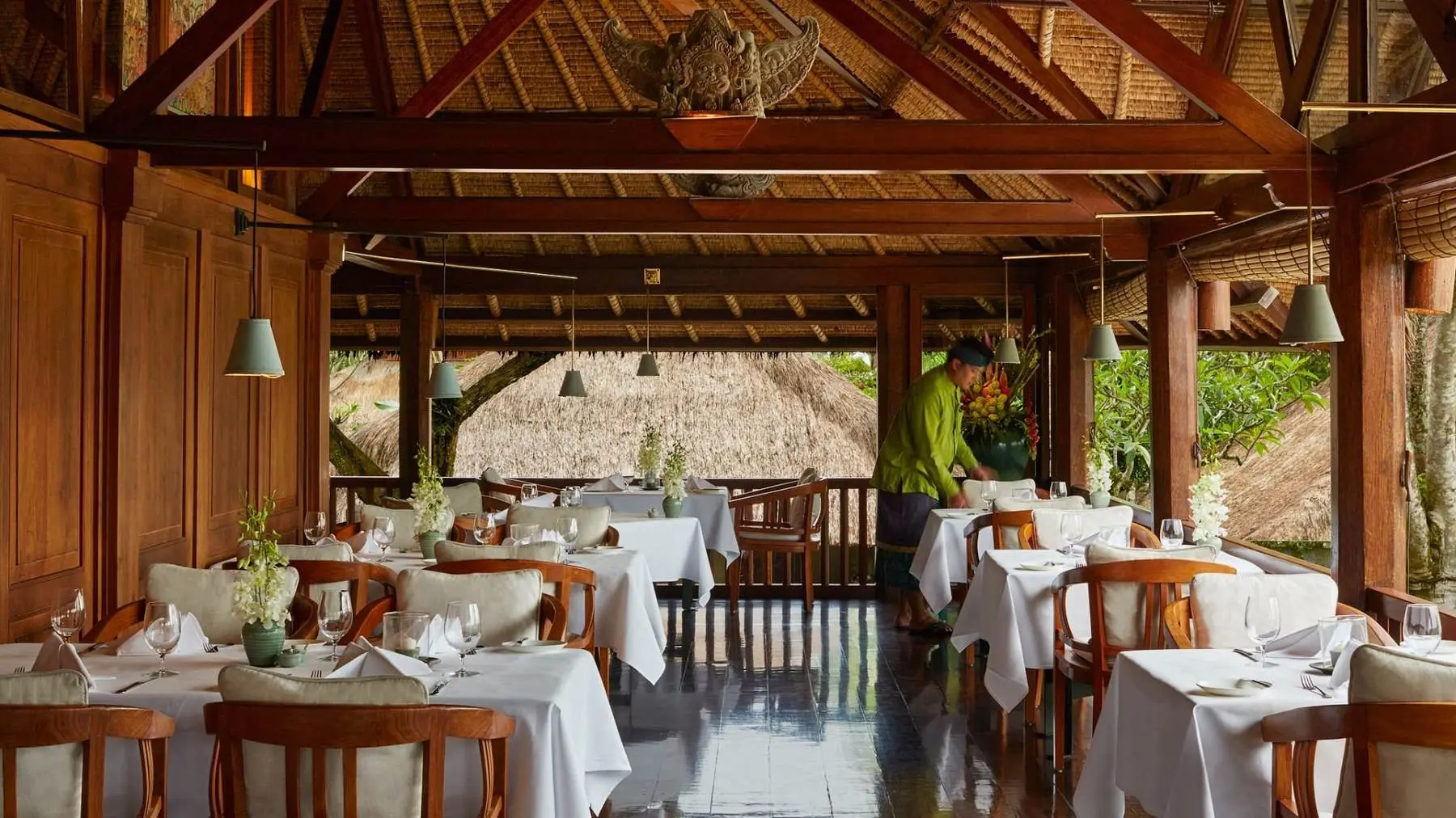 The open-sided restaurant at Amandari, looking out over the Ayung valley