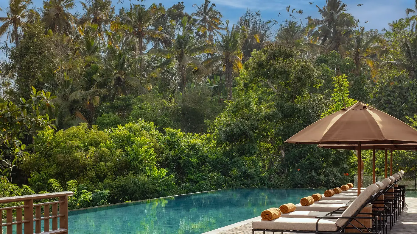 One of Anantara Ubud's two pools, an infinity edge looking directly into the jungle canopy