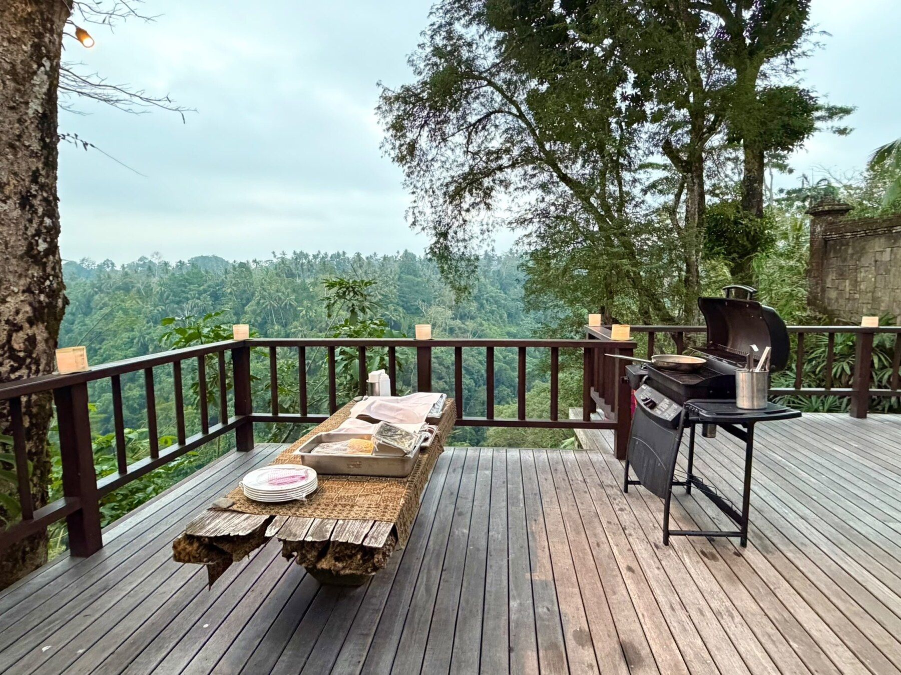 Open-air grill on a jungle deck