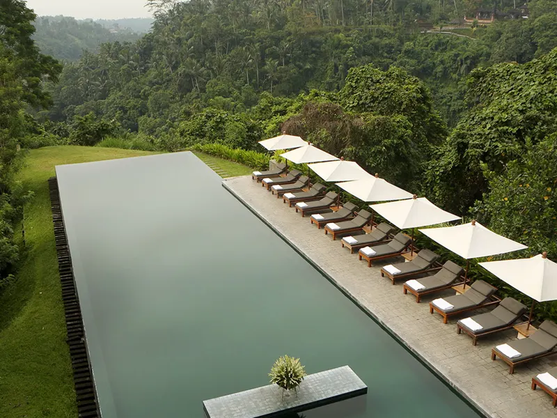 The infinity pool at Alila Ubud above the Ayung valley