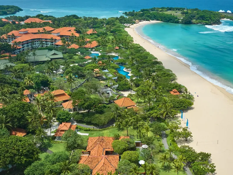 Grand Hyatt Bali from above, four villages in seventeen hectares of garden along the Nusa Dua beach