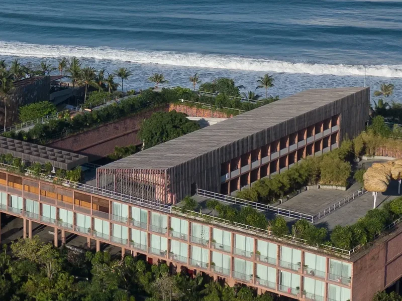 Desa Potato Head's brutalist wings above the beach in Seminyak