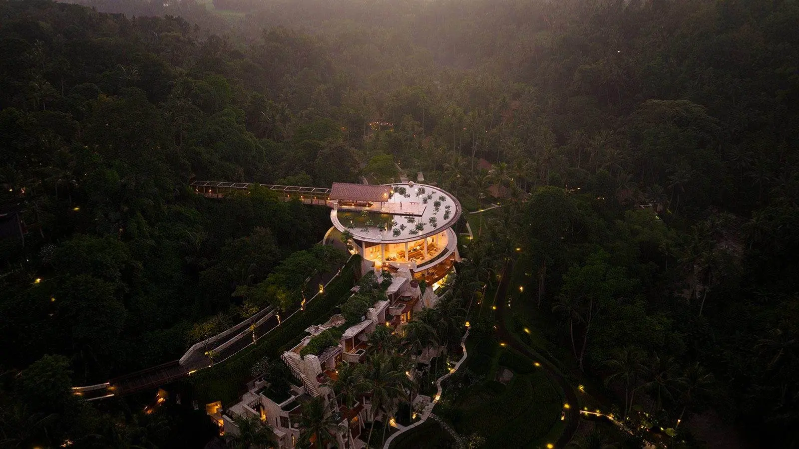 Four Seasons Sayan in the Ayung valley outside Ubud, reached across a bridge and down into the rice bowl