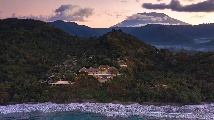 Amankila on its hillside above the Lombok Strait