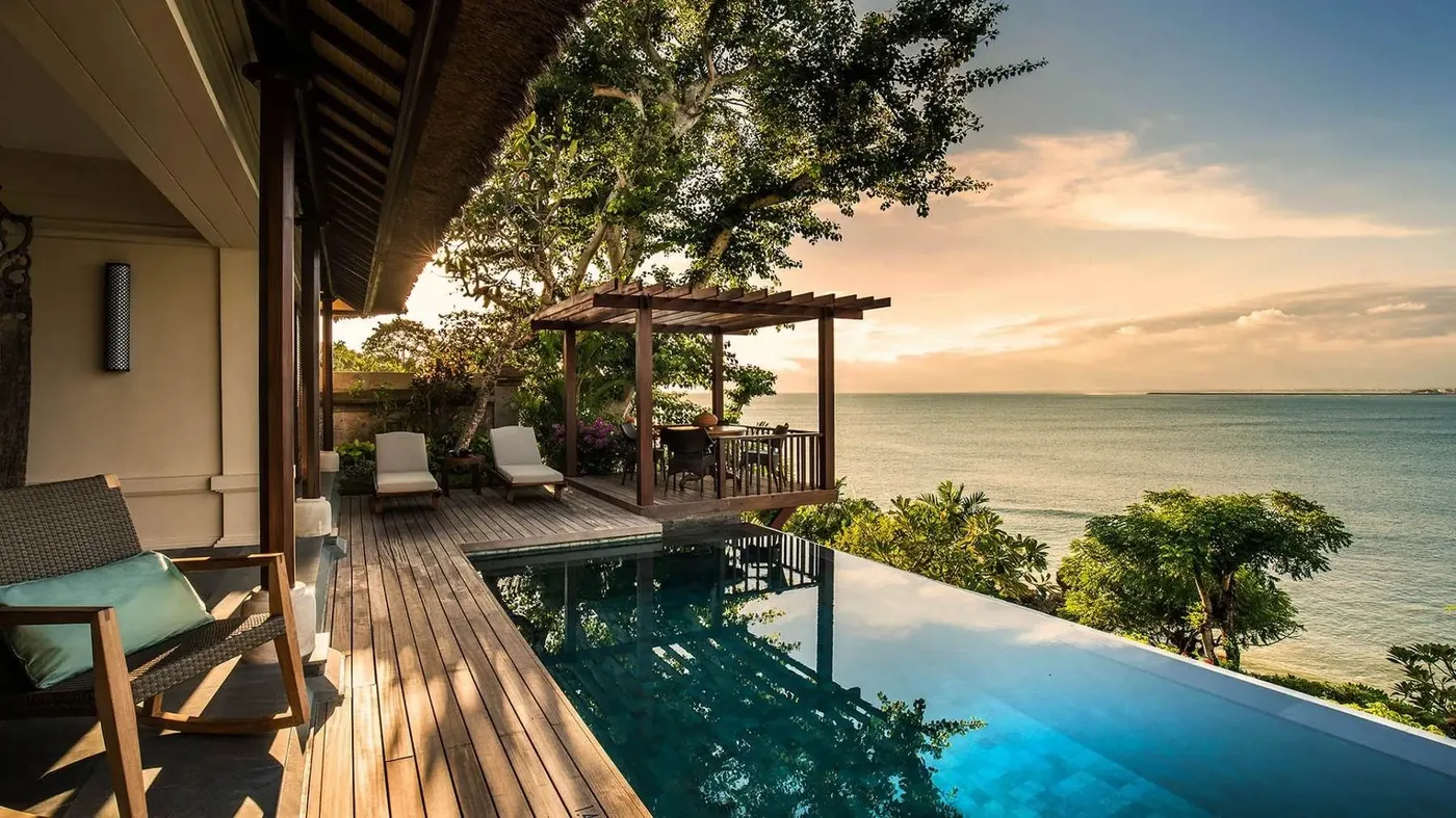 A private villa pool at Four Seasons Jimbaran Bay at sunset