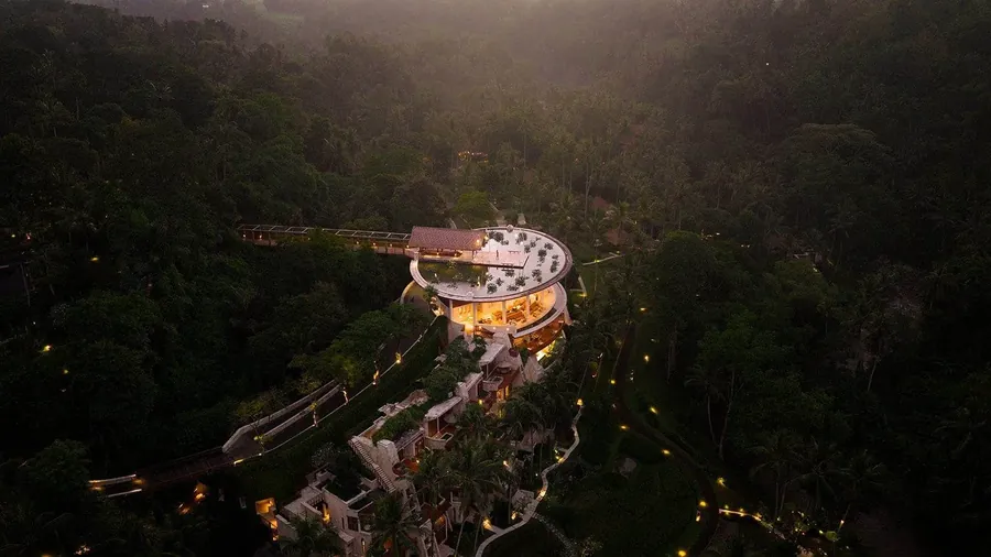 Four Seasons Sayan in the Ayung valley at dusk