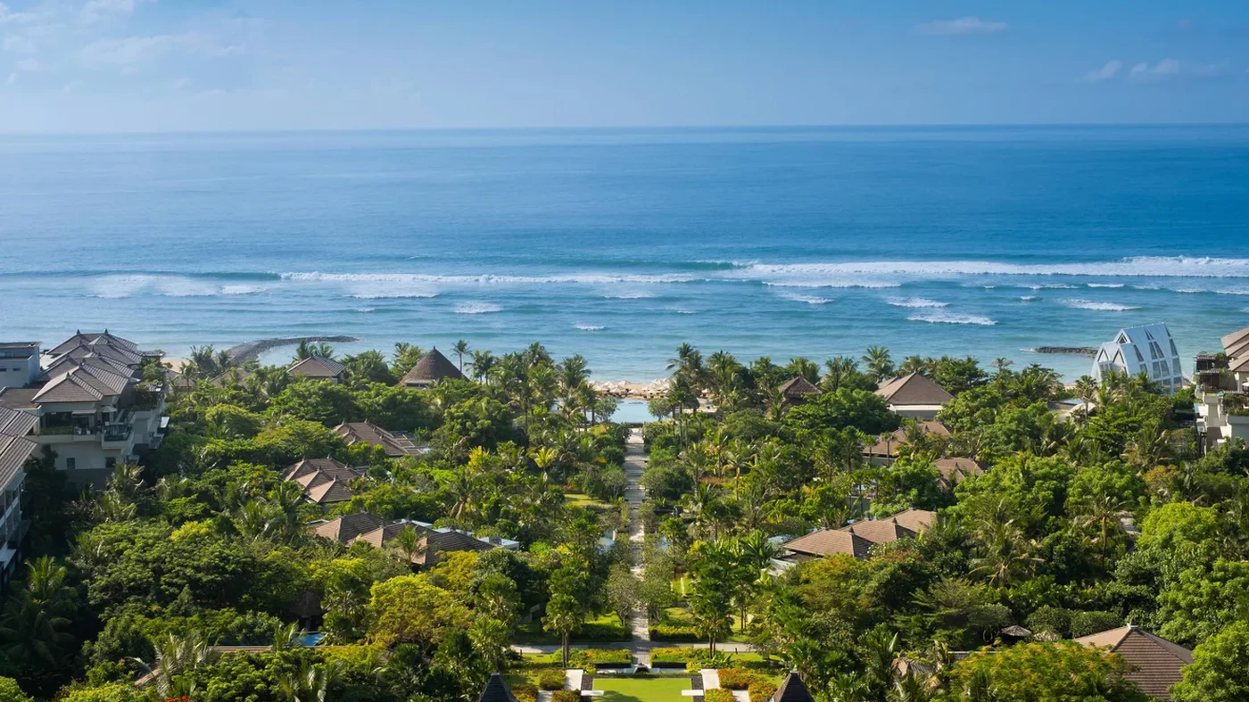The Ritz-Carlton, Bali seen from above, resort, pool and chapel by the sea