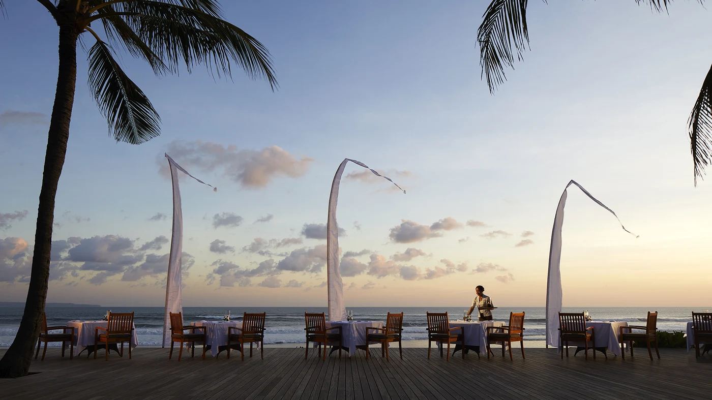 The deck at The Samaya at dusk