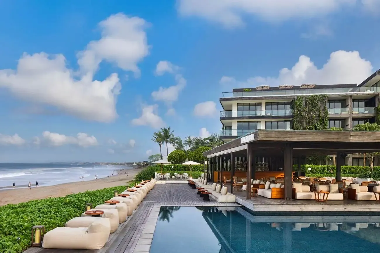The Beach Bar and pool deck at Alila Seminyak, with direct access to the beach