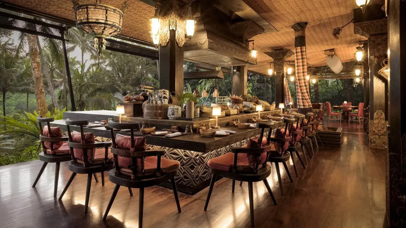 Api Jiwa restaurant's robatayaki counter at Capella Ubud, overlooking the jungle