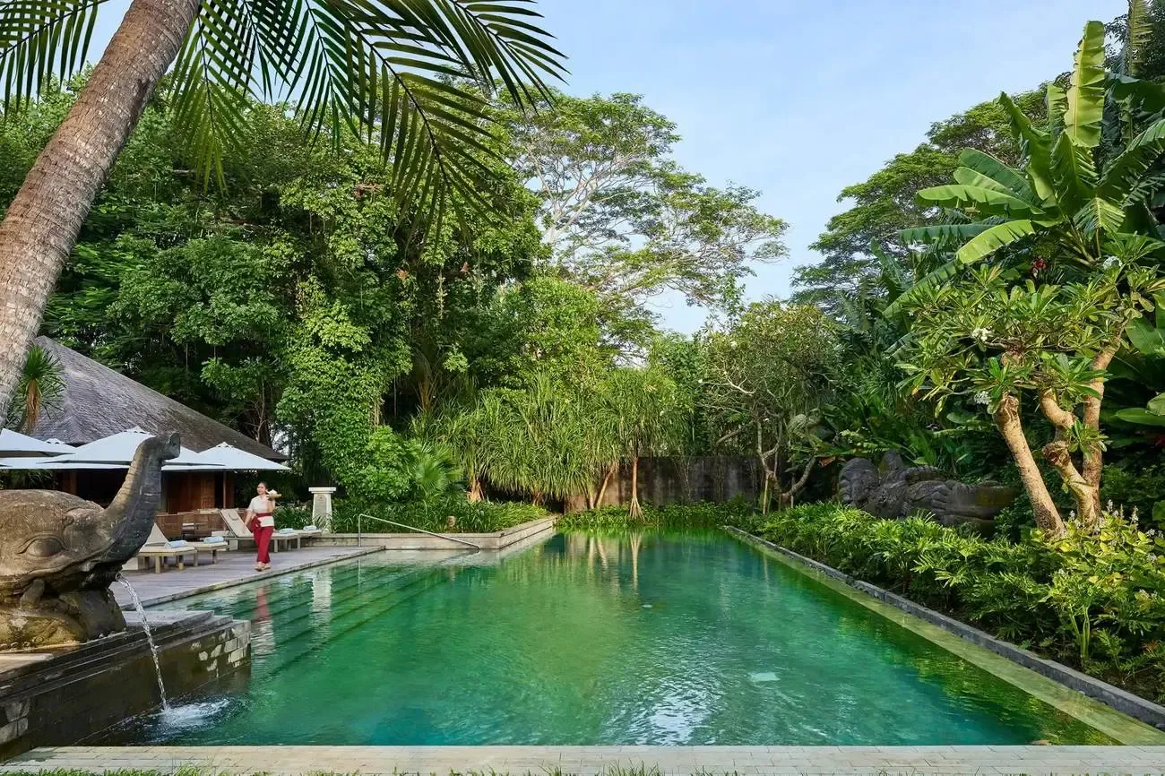 One of several small pools at Hyatt Regency Bali, screened off by dense garden planting