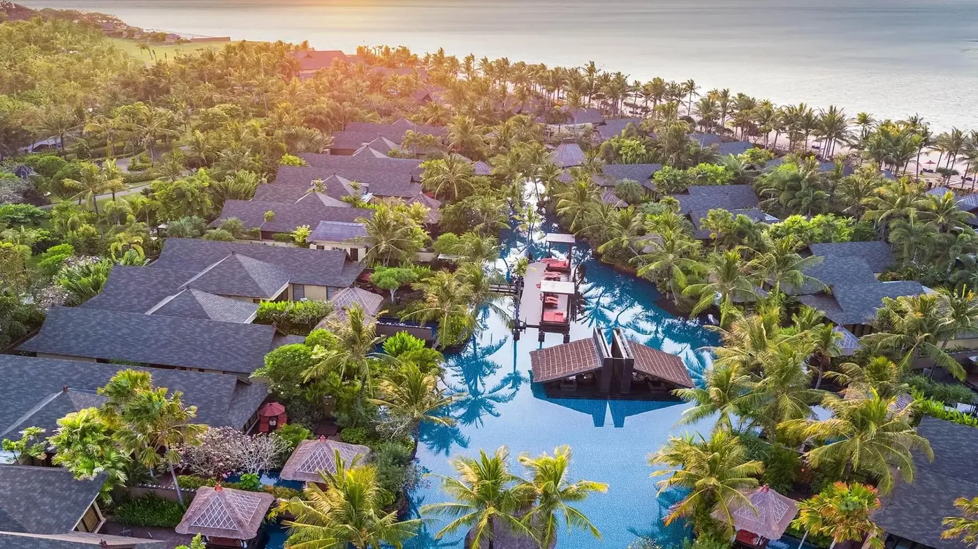 Aerial view of The St. Regis Bali Resort, lagoon pool and beach
