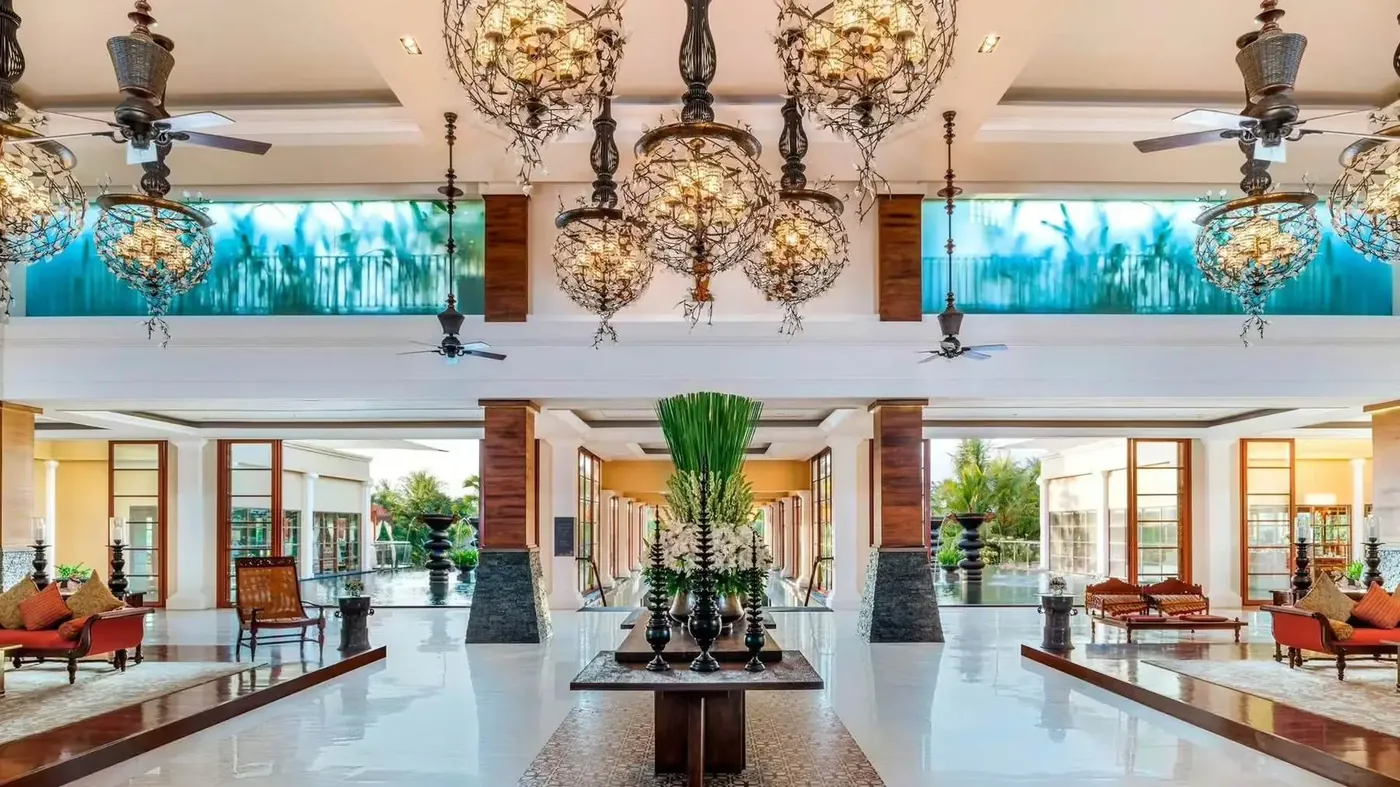 Grand lobby with chandeliers at The St. Regis Bali Resort
