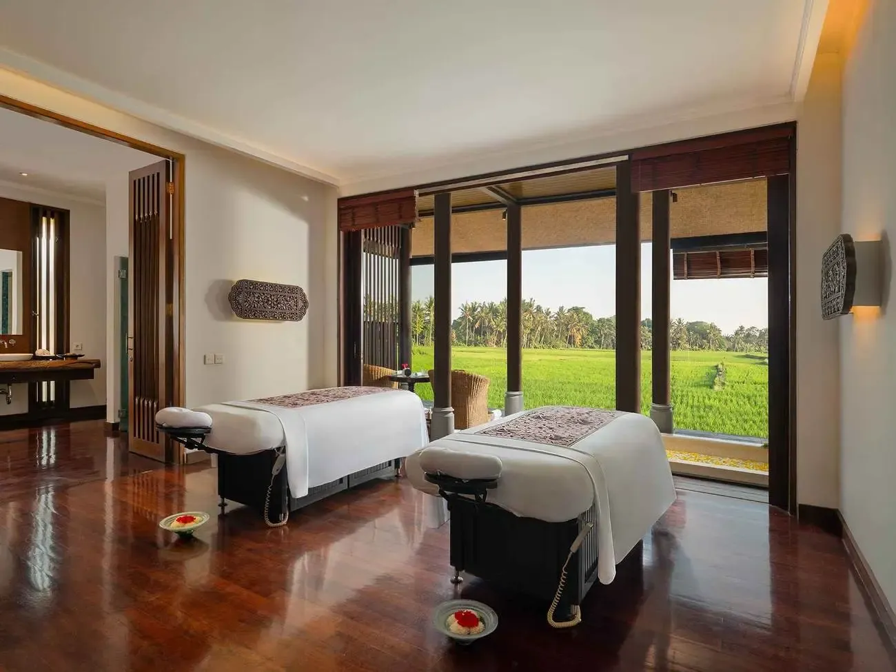 Spa treatment room at Tanah Gajah, overlooking the rice fields